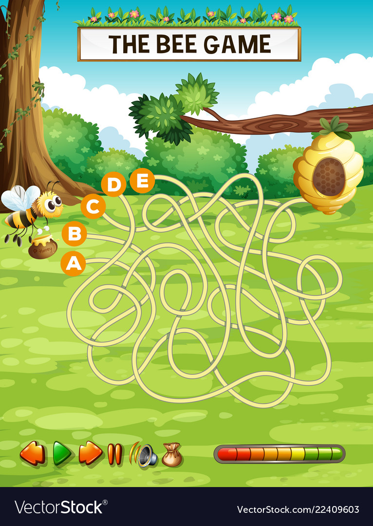 Bee maze puzzle game template illustration